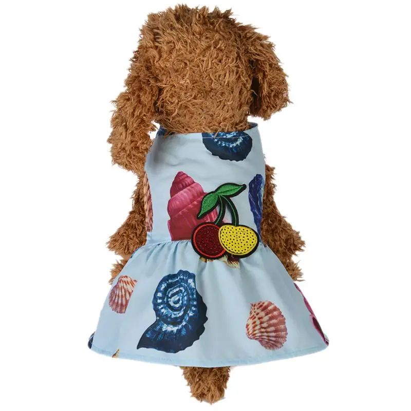 Летнее пляжное платье для собак в виде раковины; Одежда для собак и щенков; юбка принцессы с принтом для маленьких и средних собак; платье для чихуахуа
