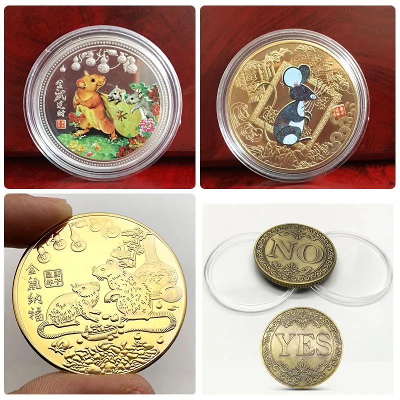 

1/4pcs 2020 Rat Year Challenge Coin Chinese Zodiac Souvenir Coin Collection Art Craft Commemorative Coin YES/NO Collection Coin
