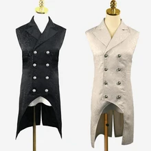 Винтажная стимпанк куртка со средневековым рисунком мужской жилет длинные пальто Готический без рукавов двубортный жаккардовый жилет мужской тонкий жакет