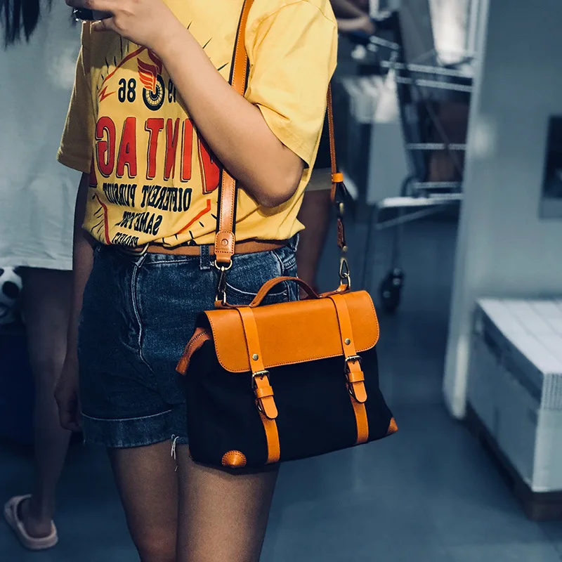 Manufacturers Wholesale New Style Japanese Style Single-shoulder Canvas Bag Contrast Color Canvas Haversack with Skeleton-skin C