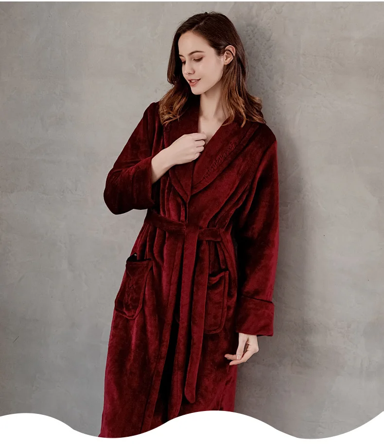 Кардиган, зимняя Пижама, женский теплый халат, толстый теплый фланелевый Халат с вышивкой, домашняя одежда, одежда для сна