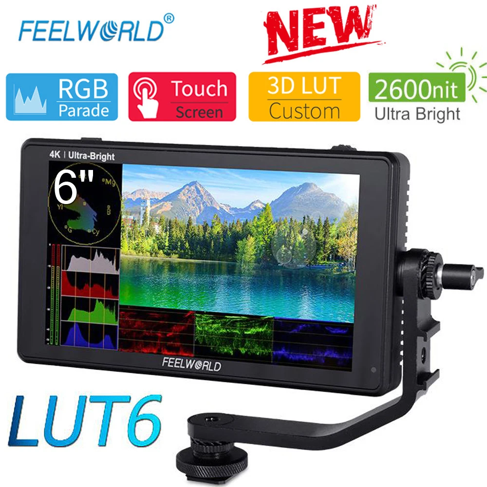 FEELWORLD LUT6 6 Inch IPS 2600nits 3D LUT HDR Touch Screen Camera Field Monitor with Waveform Vector Scope for DSLR  Cameras