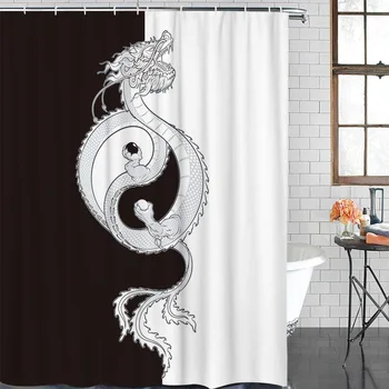 

Black And White Dragon Paw Lines Tai Chi Image Modern Home Decor Bathroom Waterproof Shower Curtain