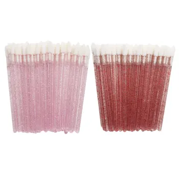

100Pcs Disposable Hollow Lip Gloss Bars Lipstick Brushes Sticks Applicators Makeup Tools (Red+Pink)