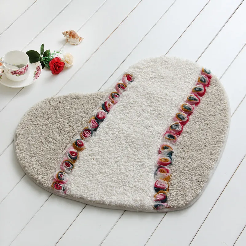 heart-shaped beige Цветочный декор коврик для ванной комнаты Впитывающий Коврик для душевой комнаты Противоскользящий туалетный ковер домашний Декор напольные ковры - Цвет: heart-shaped beige