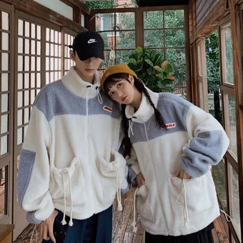 

Winter New Lamb Hair Jacket Men Warm Parka Men Fashion Contrast Color Casual Collar Coat Man Street Wild Loose Cotton Jacket