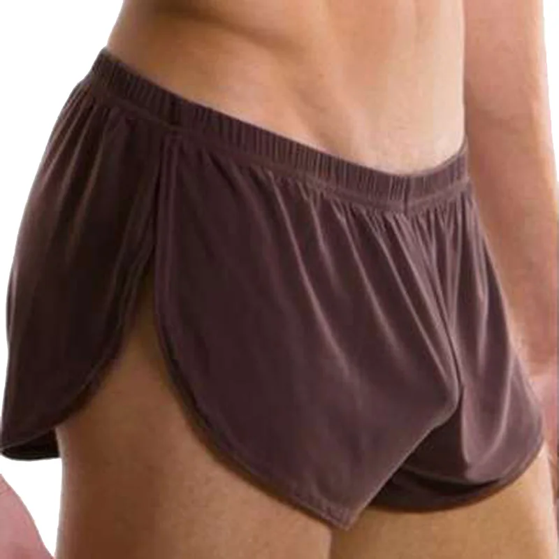 

Sexy Mens Underwear Ice Silk Lounge Comfortable Boxer Shorts Sides Split Breathable Trunks Elastic Underpants