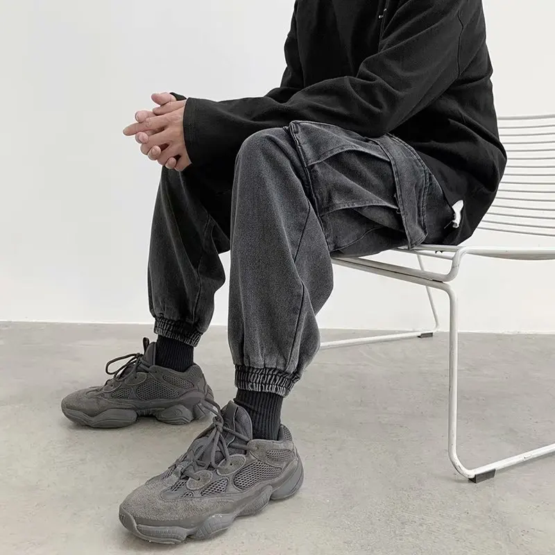 ICCLEK Plus Size Jeans Men's Fall/winter Straight-leg Pants Loose-fitting Pants Fashion Men's Clothing Patchwork Jeans