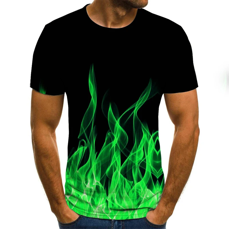 

2020 new flame men's T-shirt summer fashion short-sleeved 3D round neck tops smoke element shirt trendy men's T-shirt