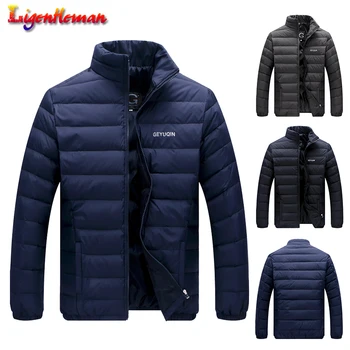 

Men Autumn Winter 2019 Warm Stand Collar Casual Down Jackets Mens Lightweight Solid Color Outwear Coats 4XL Men Zipper Overcoat
