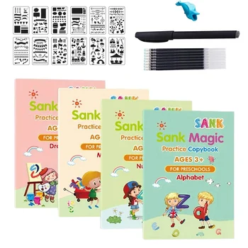 

English Magic Practice Copybook Set Magic Calligraphy That Can Be Reused English Tracing Book Number Tracing Book for Preschool