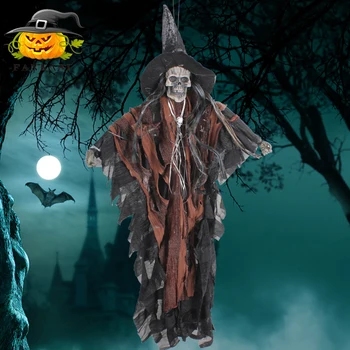 

Halloween Hanging Ghost Electric Skull Skeleton Red Eye Ghost Ornament Prop DIY Party Home Door Horror Haunted Party Decor ZZ
