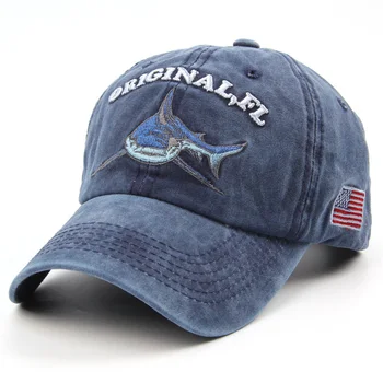 

Spring And Summer Cotton Washed Retro Baseball Cap Shark Embroidery Men Outdoor Trucker Hat Ladies Casual Wild Dad Hat