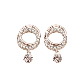 

Fashion Double Round Earrings Sterling Silver Exquisite Diamond Round Temperament Wild Niche Earrings Female Jewelry