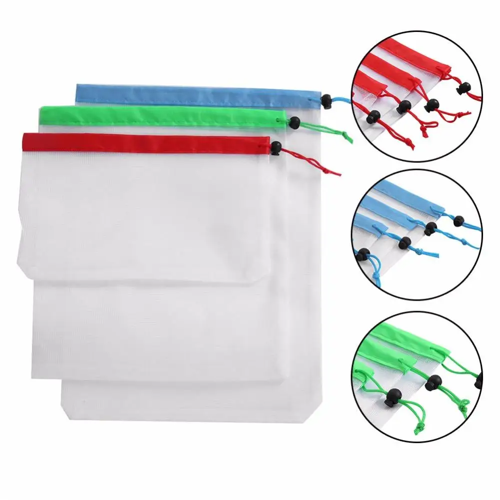 15pcs Reusable Produce Mesh Bags Rope Vegetable Fruit Toy Storage Pouch Bag Drawstring Bag Draw Pocket Drawstring Backpacks Oct