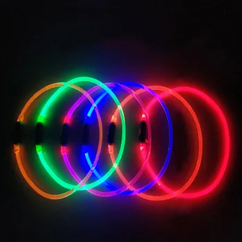 

Newest 2020 Pet Dog Collar Rechargeable LED Tube Flashing Night Dog Collars Luminous Safety Puppy Cat Collar With Battery