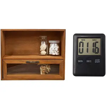

Timer with Egg and net with Wood Cabinet Box Organizer Storage Glass 30X12X24cm