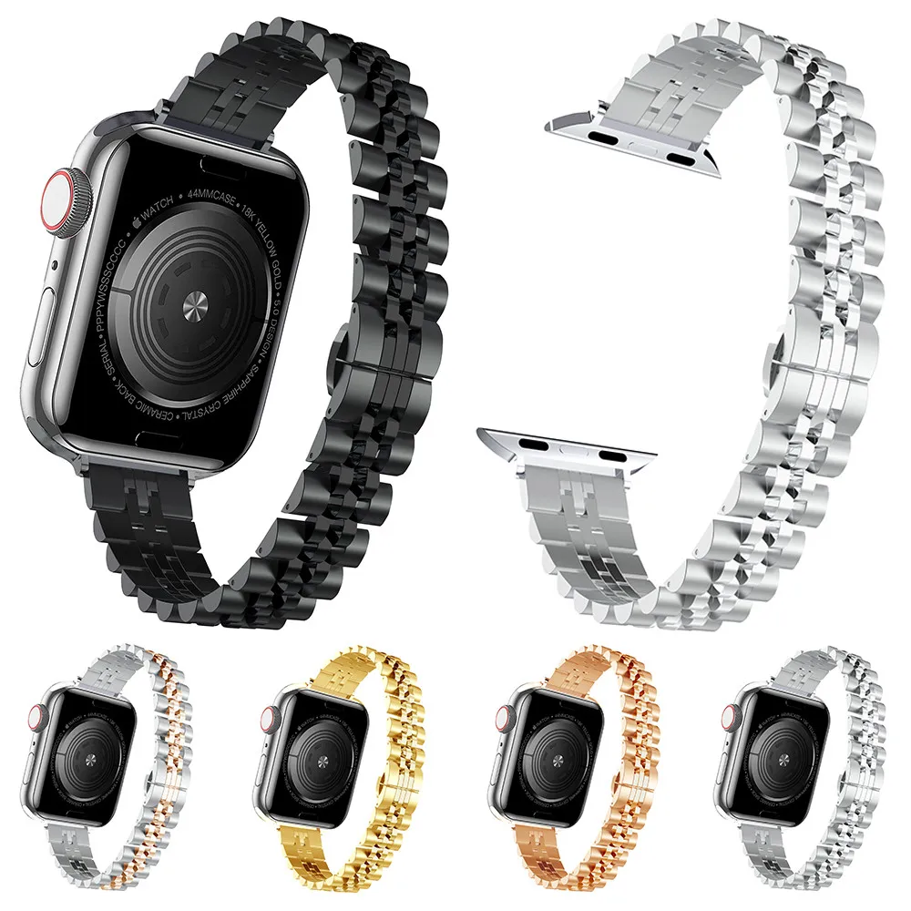 

Metal Strap for Apple Watch 7 Band 41/45mm 6 se 40/44mm iWatch Series 5 3 38/42mm Womens Slim Bracelet Stainless Steel Wristband