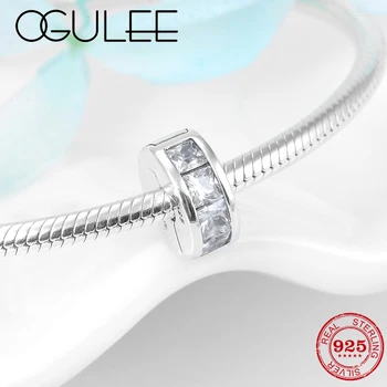

Fashion 925 sterling silver round square zircons charms Clip Lock beads DIY Fit Original Women Charm Bracelets Jewelry making