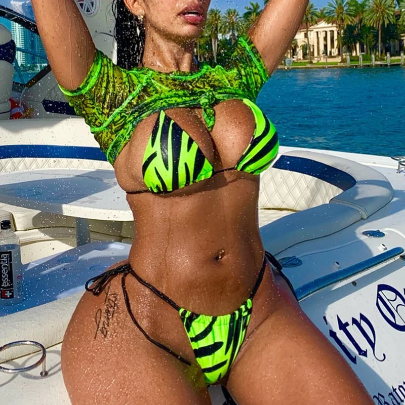 Bikinx короткий топ спортивные купальники для женщин 2019 3 шт. бикини стринги