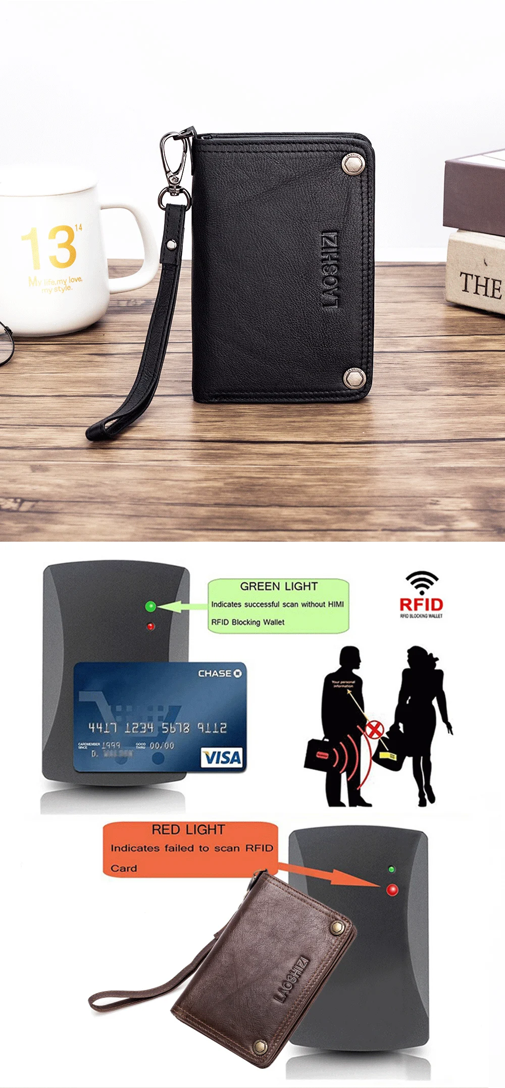 LAOSHIZI LUOSEN Роскошный кошелек для мужчин и женщин из натуральной кожи RFID-блокирующий держатель для карт кошелек