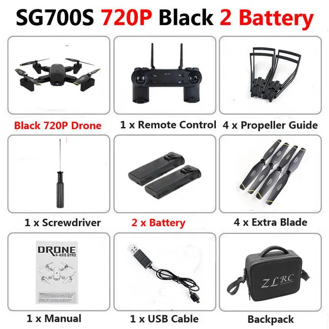 Хит! SG700-S складной Дрон с двойной камерой 1080P 720P 4K WiFi FPV широкоугольный оптический поток RC Квадрокоптер вертолет - Цвет: Black 720P 2b Bag