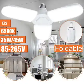 

Foldable 35/45W Industrial Lamp Deformation Workshop Light LED Garage Light E27 Super Bright Three-leaf Garage Ceiling Lighting