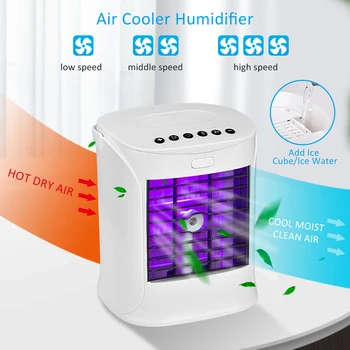 

Mini USB Air Cooler Portable Air Conditioner Humidifier Purifier With Ambient Light Desktop Air Cooling Fan Air Cooler For Home