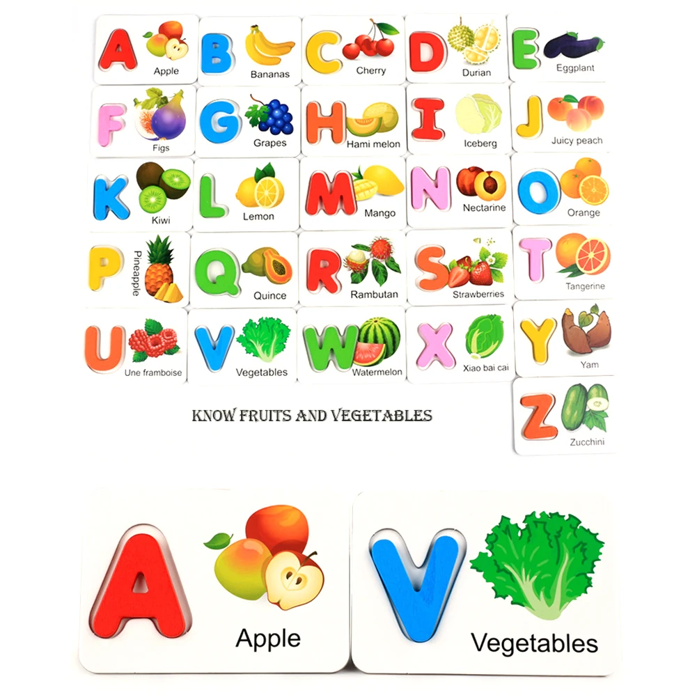 Забавные деревянные буквы алфавита пазл с рисунком овощей совпадающие карточки Ранние развивающие игрушки родитель-ребенок интерактивная игра для детей