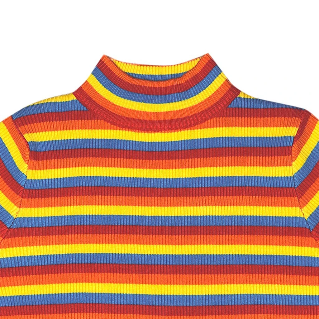 Woman Colorful Striped Blouse Plus Size Colorblock Shirt Split Long Sleeve Knit Blouse Blouse Retro Autumn Casual Tops 814