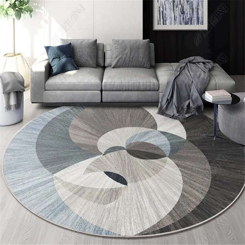Nordic Gray Black Fashion Round Carpets For Living Room Rug Kids Play Floor Mats 