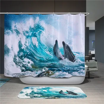 

Japanese Bath shower curtain The Great Wave off Kanagawa Shower Curtain with Sea Wave Pattern Waterproof Bathroom Or Mat