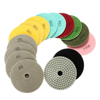 

15Pc 4 Inch Diamond Polishing Pads Wet/Dry Set Kit Granite Stone Polishing Pads with Backing Pad Backer