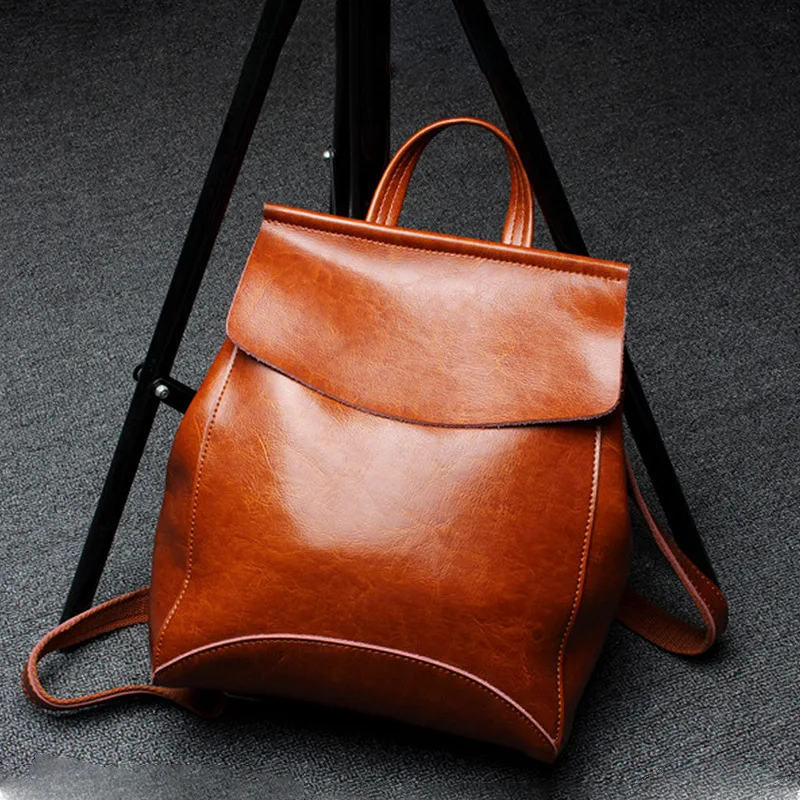 

2019 New Style Fashion Oil Wax Leather Backpackage Women's Big Bag Versatile Leather Backpack Simple Retro WOMEN'S Bag