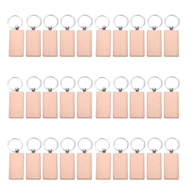 30Pcs Blank Rectangle Wooden Key Chain Diy Wood Keychains Tags Can Engrave Gifts | Компьютеры и офис
