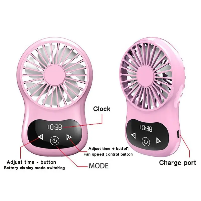 Портативный карманный usb-вентилятор для путешествий, 3 скорости, Регулируемый воздушный охладитель, ручной, в режиме реального времени, дисплей, сенсорные часы, настольный вентилятор