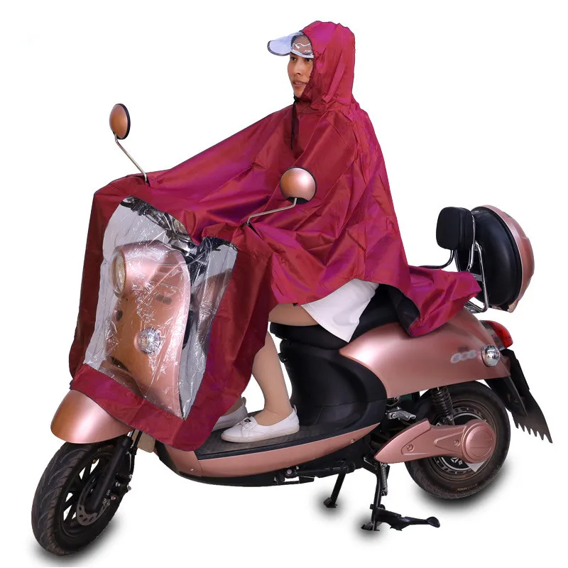 Непромокаемый мужской женский непроницаемый мотоциклетный плащ от дождя для езды на велосипеде двойной колпачок пещеры прозрачный капюшон от дождя Шестерня Двойной плащ - Цвет: Бургундия
