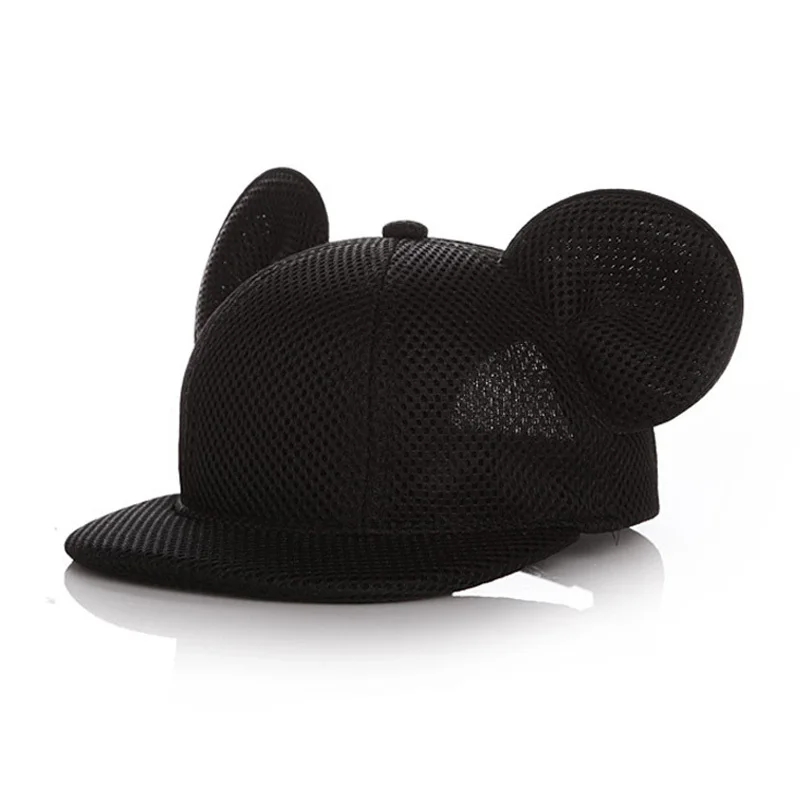 Pure Black Mesh Baby Mesh Cartoon Cap Summer Adjustable Baby Sun Hat With Ears Baseball Cap For Children White/black For 2-4 Years - Цвет: Pure Black Mesh