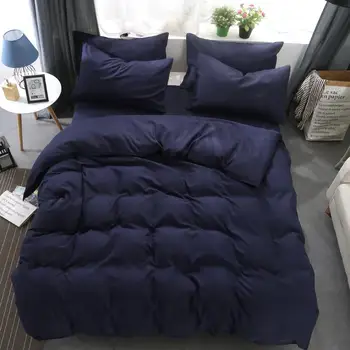 

AB side solid bedding set king queen full twin size duvet cover set navy blue pink 3/4pcs bedclothes adult bed set flat sheet