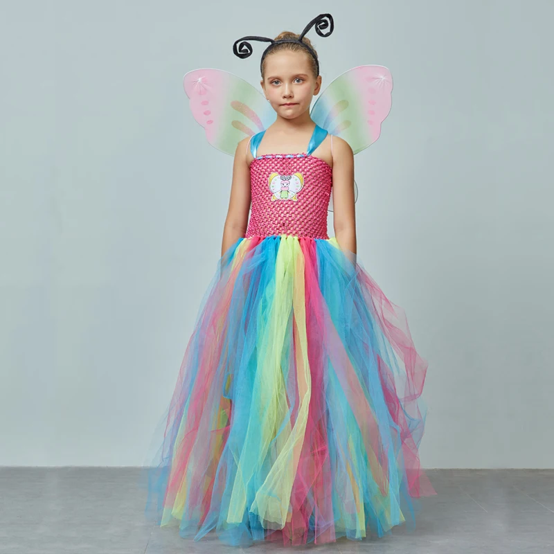Affordable Rainbow Butterfly Girls Tutu Dress with Wings and Headband Princess Fairy Kids Birthday Party Dress Up Tutu Costume (3)
