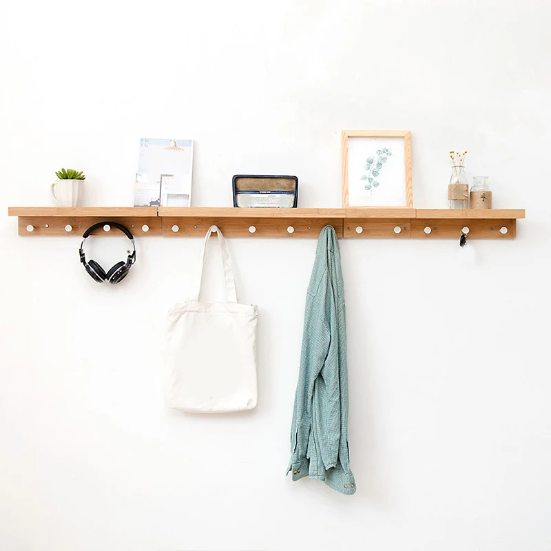 Wall Shelf Iron Wood Partition Board Storage Hanging Rack With Hooks Home Decor 