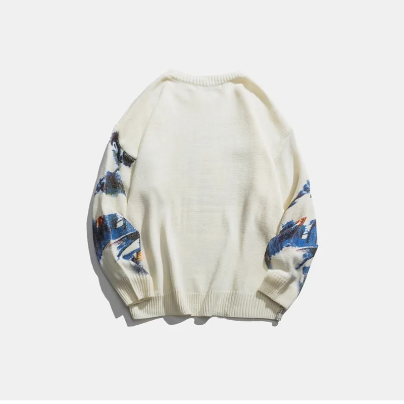 ZAZOMDE Casual Men Sweater O neck Beijing Opera Pattern Pullovers  Knittwear Autumn Sweaters Mens Loose Pullovers Men