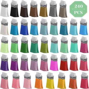 

240Pcs Mixed Colors Leather Keychain Tassels Bulk Acrylic Keychain Blanks Charms Earring Bracelets and Jewelry Making