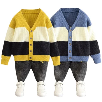 

2020 Newborn Boys and Girls Spring and Autumn Cardigan Sweaters Knitwear Children and Girls Fashion Striped Woolen Jacket 2-8Y