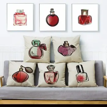 

Cartoon Cosmetics Perfume Bottle Print Throw Pillow Cushion Cover Pillow Case