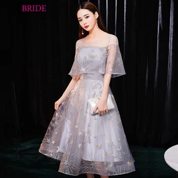 

Embroidery Cocktail Dresses ES3165 A-Line Ruffles O-Neck Knee Length Short Party Gowns vestido de coctel Formal Dress
