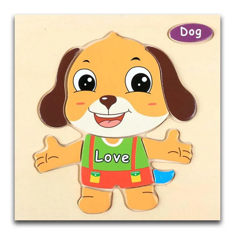 dog 3D деревянные головоломки, игрушки для детей, Деревянные 3d Мультяшные головоломки с животными, интеллектуальные детские развивающие игрушки для детей - Цвет: dog