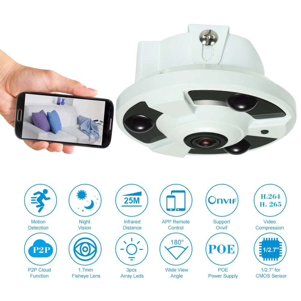 

4MP Camera Fisheye IP Camera Night View IR-CUT Onvif P2P Phone Remote Baby Monitor VR CCTV Security Network Cam Surveillance