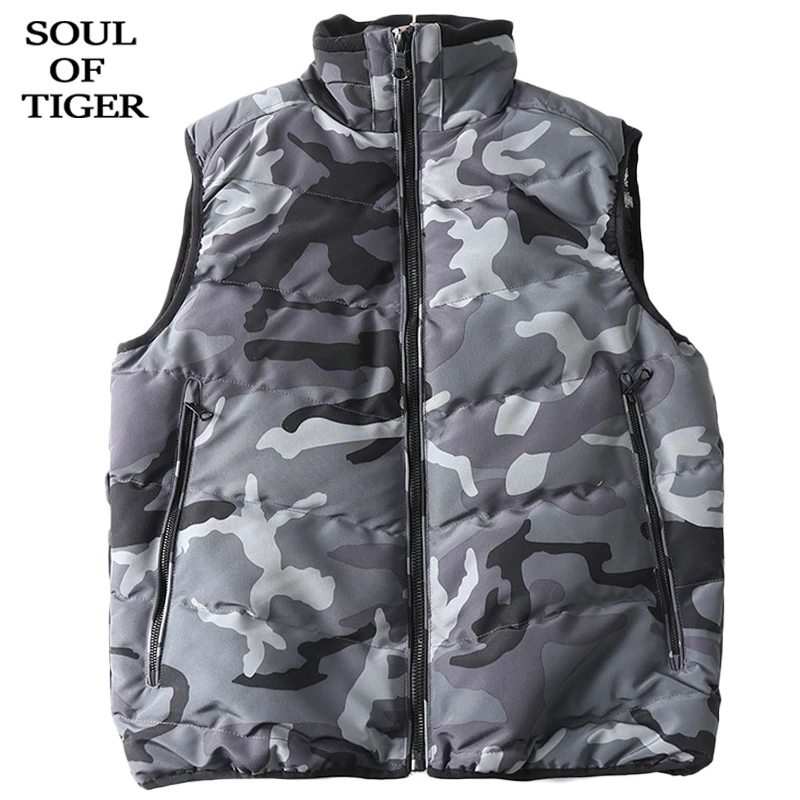SOUL OF TIGER, зимняя корейская мода, военный мужской жилет без рукавов, пальто, повседневные мужские камуфляжные жилеты, мягкие пальто на молнии