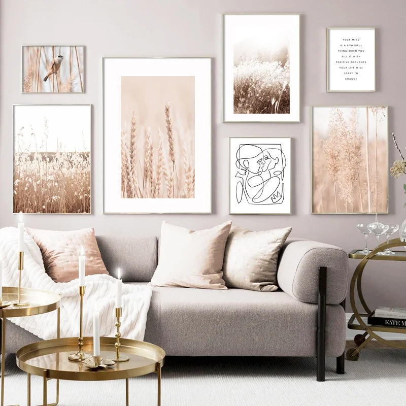 Скандинавские постеры и принты натуральный тростник пшеничная птица линия